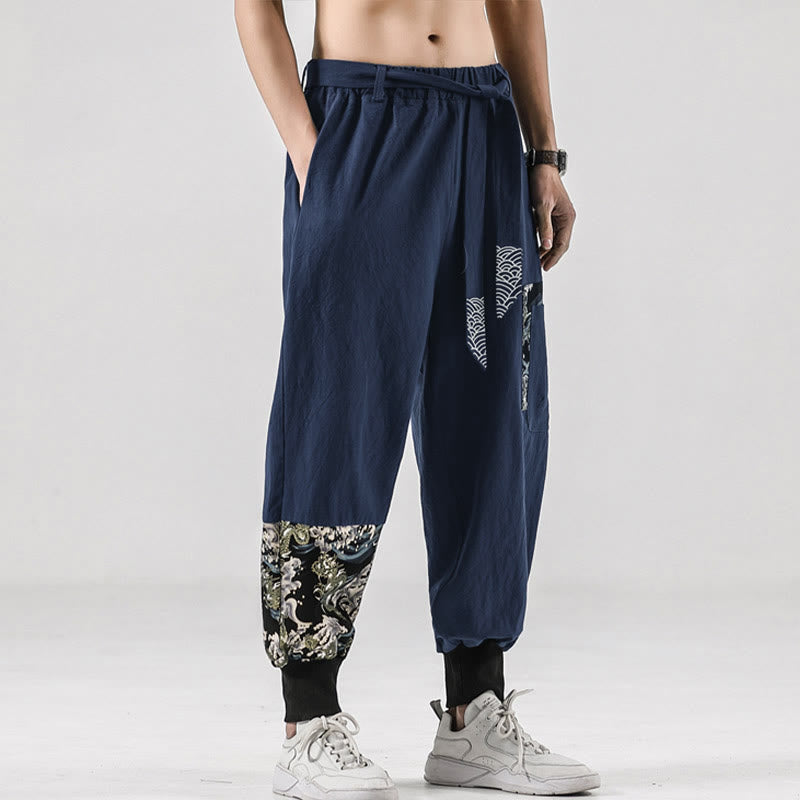 Nimara Ritual Ocean Waves Lace-up Men's Harem Pants With Pockets