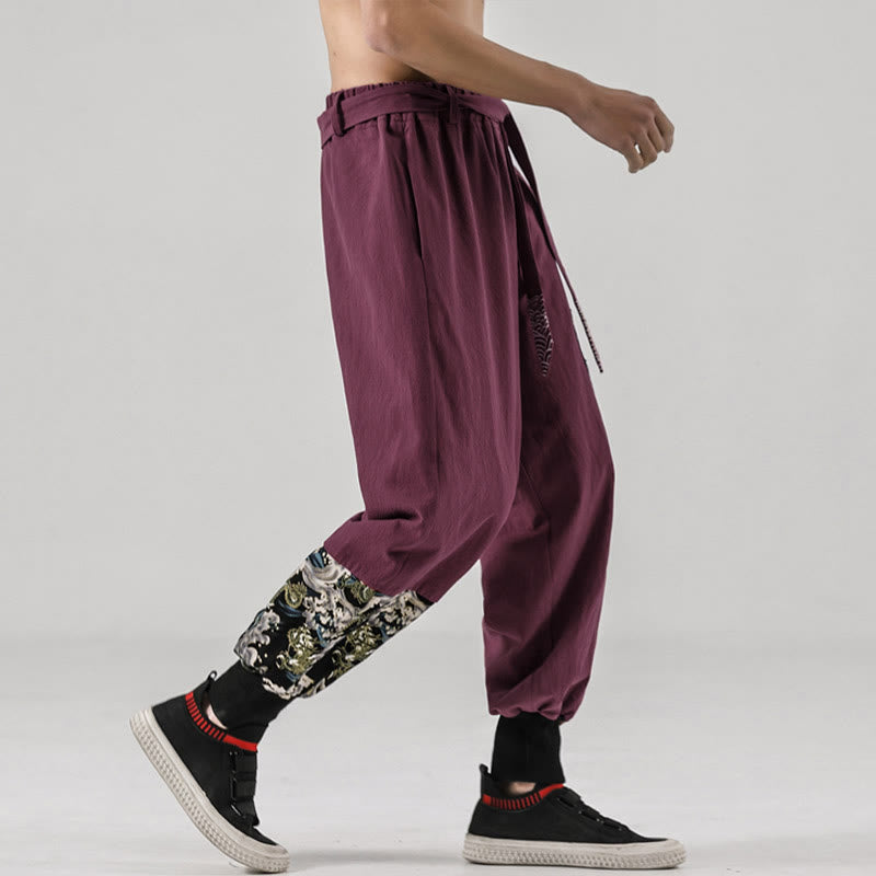 Nimara Ritual Ocean Waves Lace-up Men's Harem Pants With Pockets
