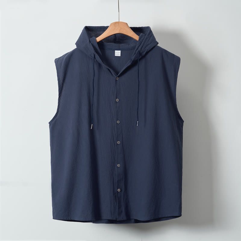 Nimara Ritual Summer Casual Minimalist Button-Up Drawstring Solid Tank Top Men's Sleeveless Shirts