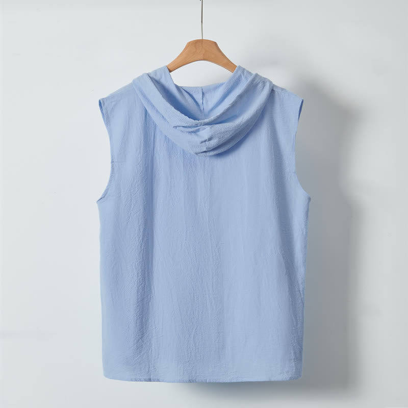 Nimara Ritual Summer Casual Minimalist Button-Up Drawstring Solid Tank Top Men's Sleeveless Shirts