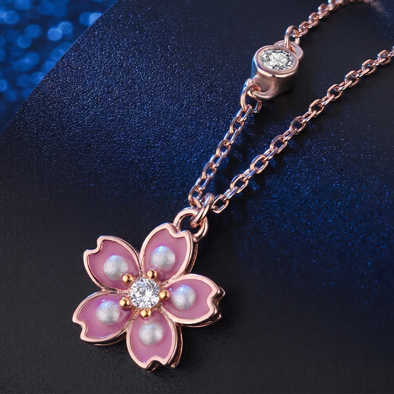 Nimara Ritual 925 Sterling Silver Cherry Blossom Flower Rotatable Protection Necklace Pendant