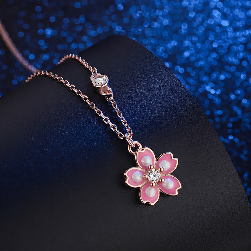 Nimara Ritual 925 Sterling Silver Cherry Blossom Flower Rotatable Protection Necklace Pendant