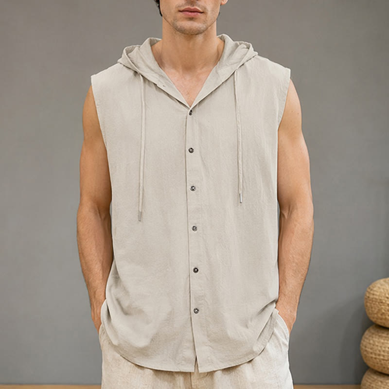 Nimara Ritual Summer Casual Minimalist Button-Up Drawstring Solid Tank Top Men's Sleeveless Shirts