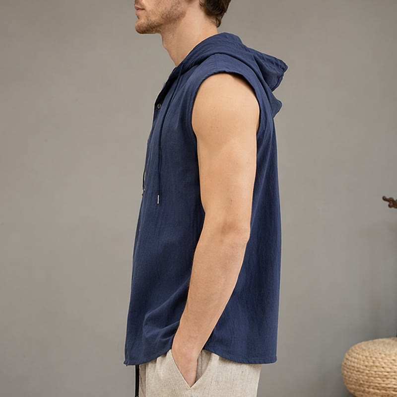 Nimara Ritual Summer Casual Minimalist Button-Up Drawstring Solid Tank Top Men's Sleeveless Shirts