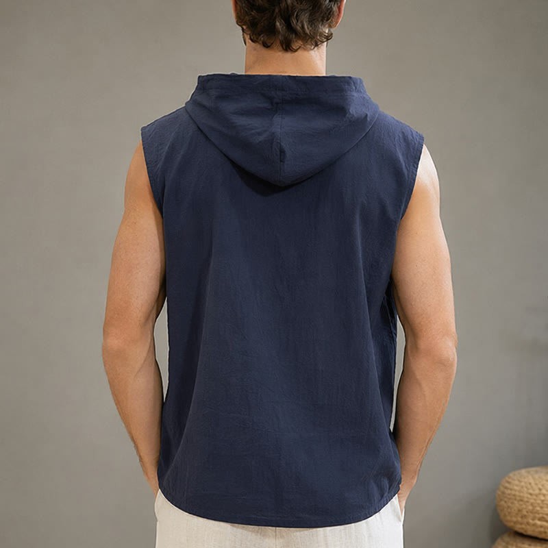 Nimara Ritual Summer Casual Minimalist Button-Up Drawstring Solid Tank Top Men's Sleeveless Shirts