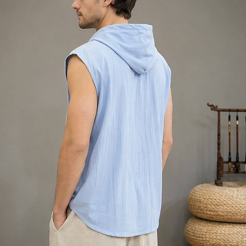 Nimara Ritual Summer Casual Minimalist Button-Up Drawstring Solid Tank Top Men's Sleeveless Shirts