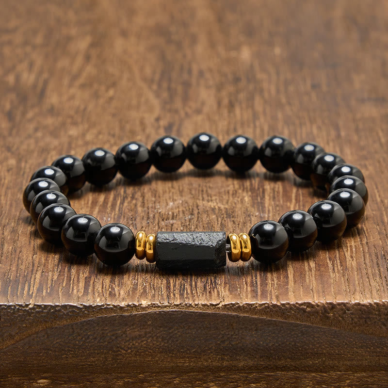 Nimara Ritual Black Obsidian Black Tourmaline Protection Minimalist Round Bead Bracelet