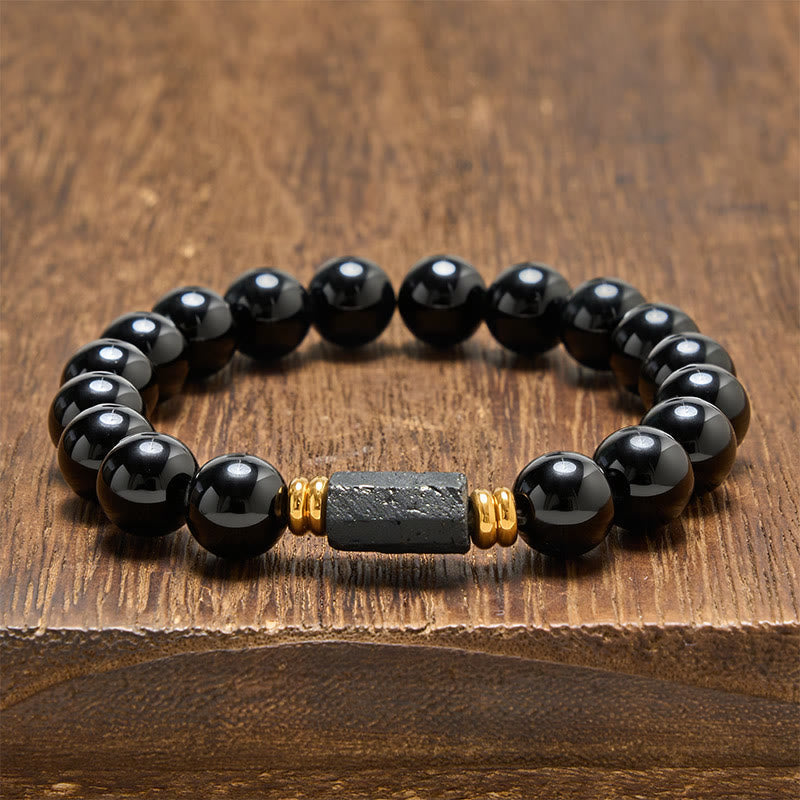 Nimara Ritual Black Obsidian Black Tourmaline Protection Minimalist Round Bead Bracelet