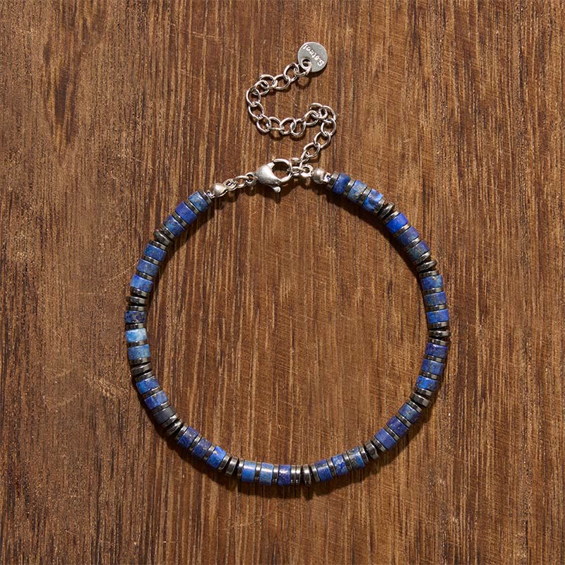 Positive and Self Care Natural Lapis Lazuli Amethyst Frosted Stone Bead Bracelet