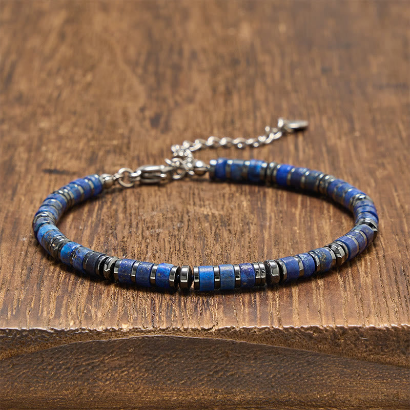 Positive and Self Care Natural Lapis Lazuli Amethyst Frosted Stone Bead Bracelet
