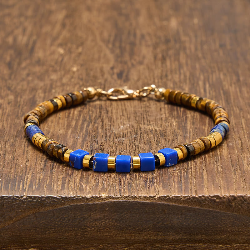 Nimara Ritual Lapis Lazuli Tiger Eye Square Beaded Wisdom Bracelet
