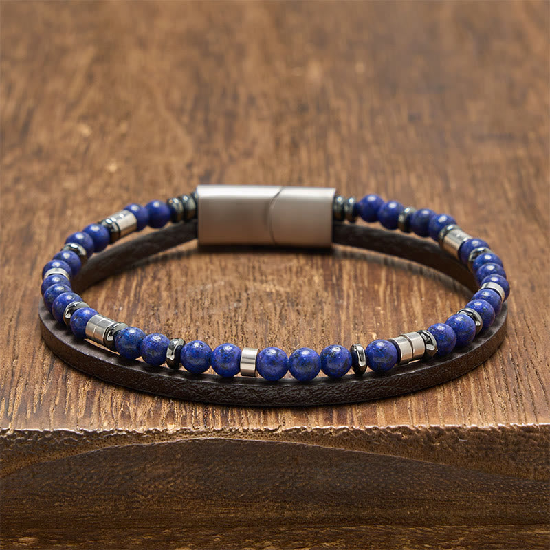 Nimara Ritual Lapis Lazuli Truth Double Wrap Leather Bracelet