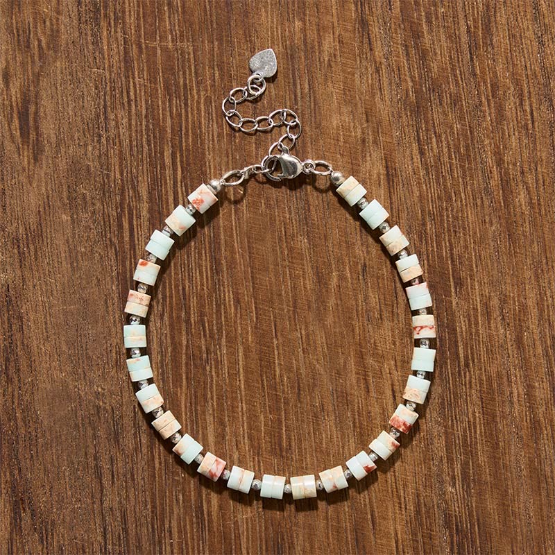 Calm and Spiritual Awareness Amethyst Tiger's Eye Rose Quartz Blue Spot Jasper Black Obsidian Flat Bead Bracelet
