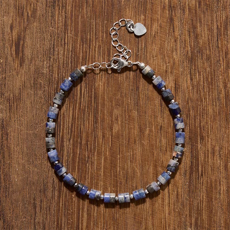 Calm and Spiritual Awareness Amethyst Tiger's Eye Rose Quartz Blue Spot Jasper Black Obsidian Flat Bead Bracelet