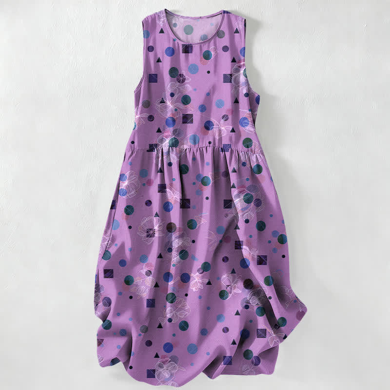 Nimara Ritual Summer Casual Playful Geometric Dots Pattern Women's Summer Sleeveless Midi Dress With Pockets