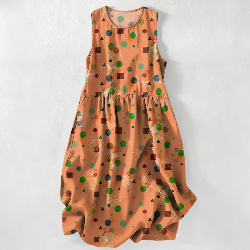 Nimara Ritual Summer Casual Playful Geometric Dots Pattern Women's Summer Sleeveless Midi Dress With Pockets