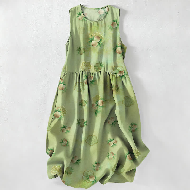 Nimara Ritual Summer Casual Pink Floral Leaves Pattern Women's Summer Sleeveless Midi Dress With Pockets