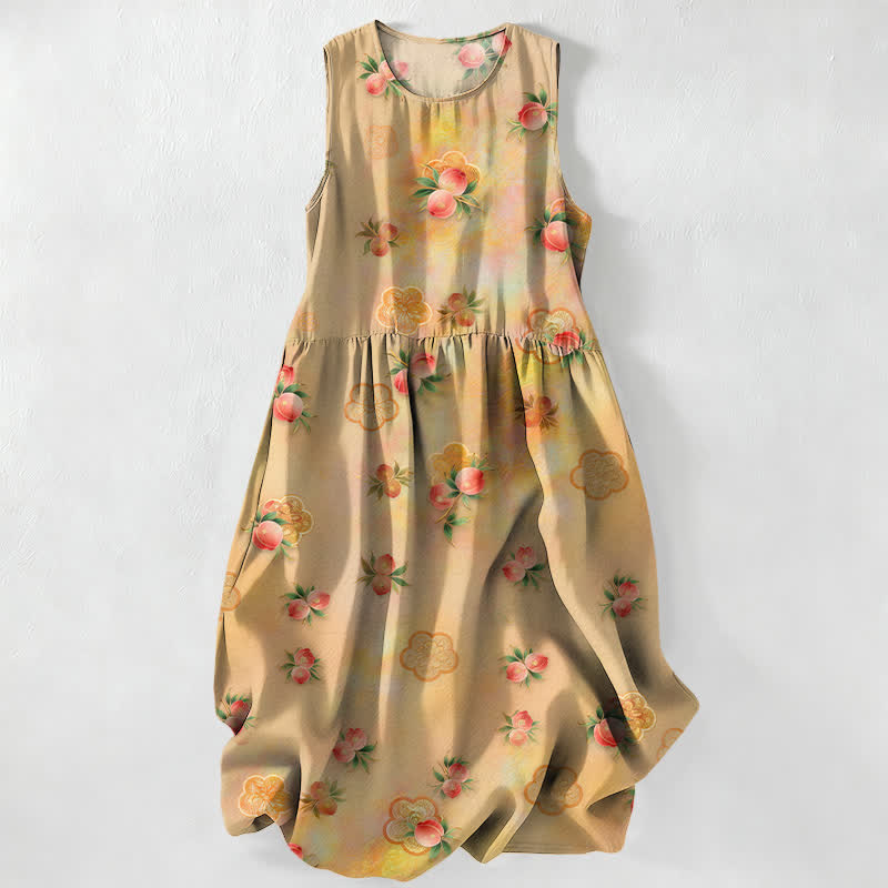 Nimara Ritual Summer Casual Pink Floral Leaves Pattern Women's Summer Sleeveless Midi Dress With Pockets