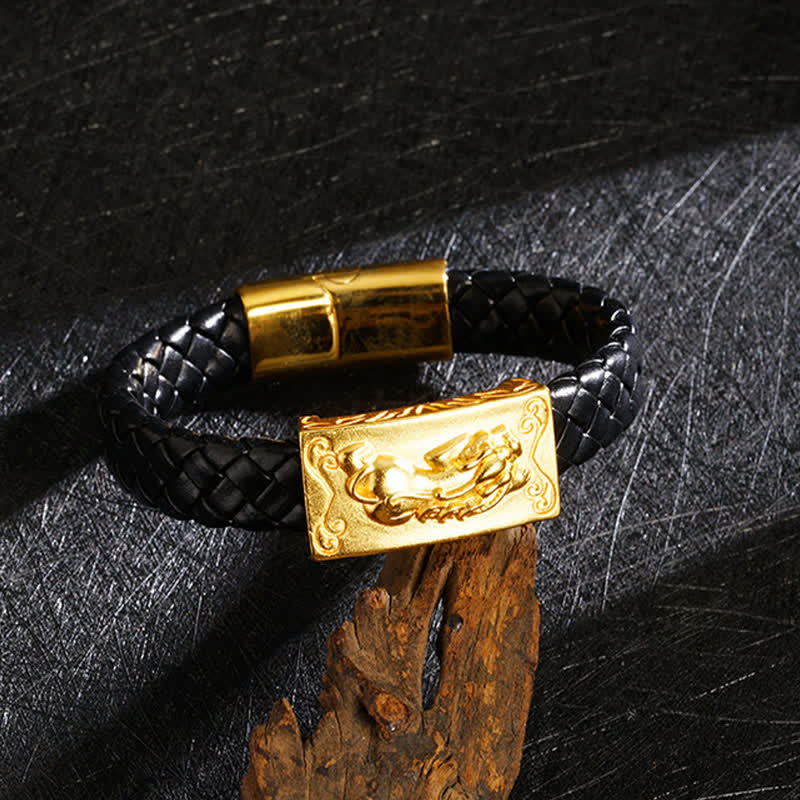 Nimara Ritual Braided Leather Pi Xiu Fu Character Wealth Bracelet