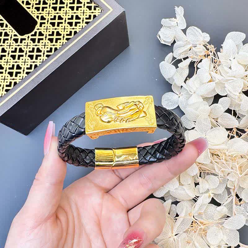 Nimara Ritual Braided Leather Pi Xiu Fu Character Wealth Bracelet