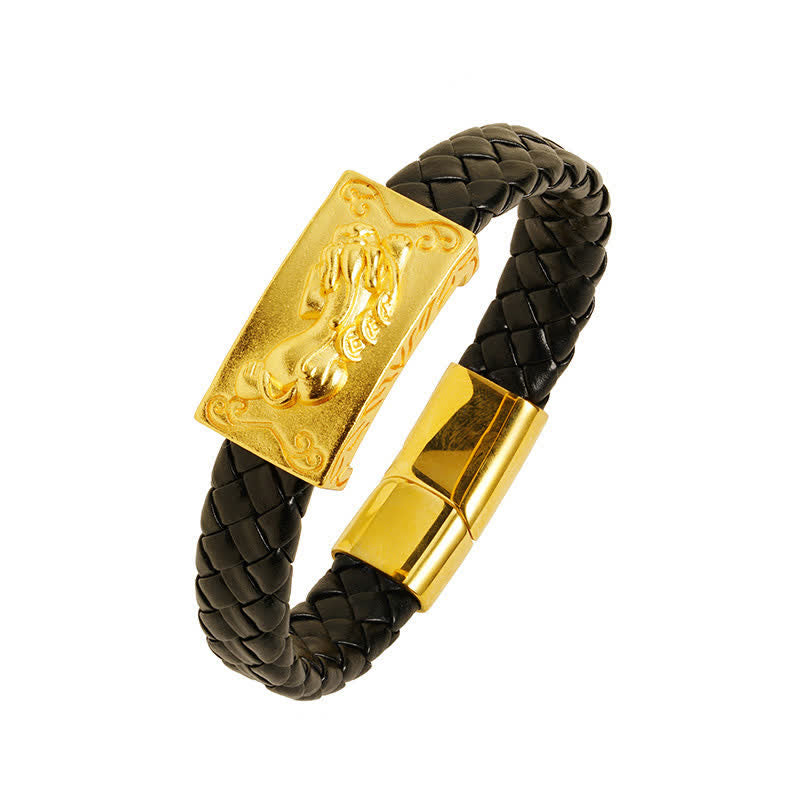 Nimara Ritual Braided Leather Pi Xiu Fu Character Wealth Bracelet