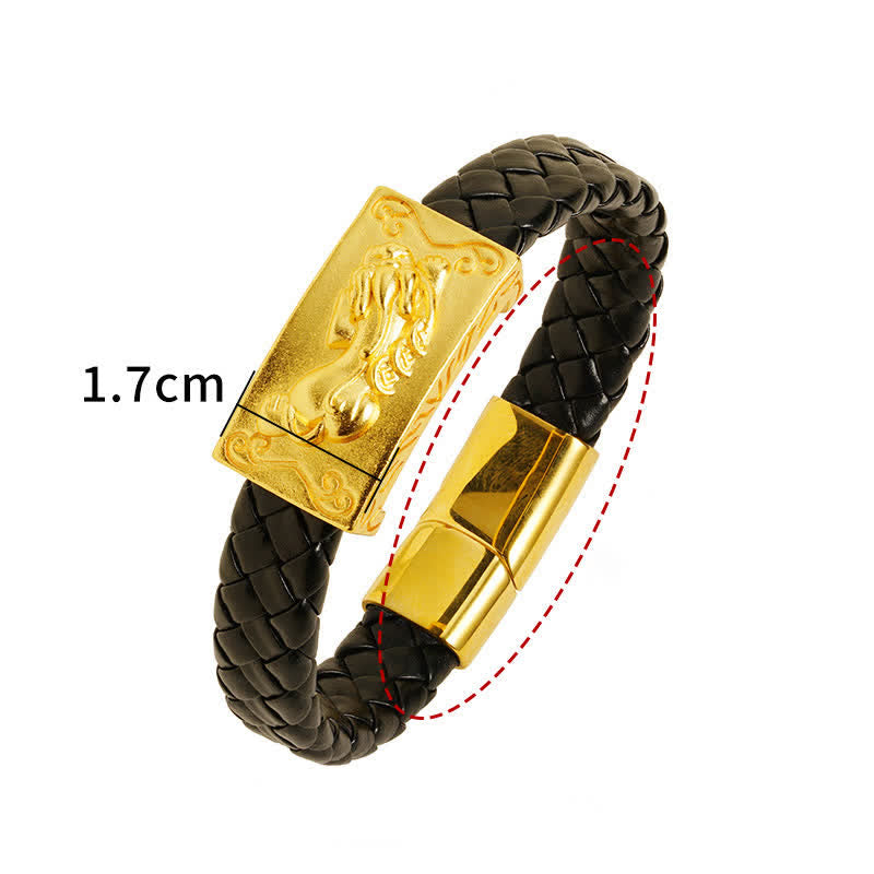 Nimara Ritual Braided Leather Pi Xiu Fu Character Wealth Bracelet