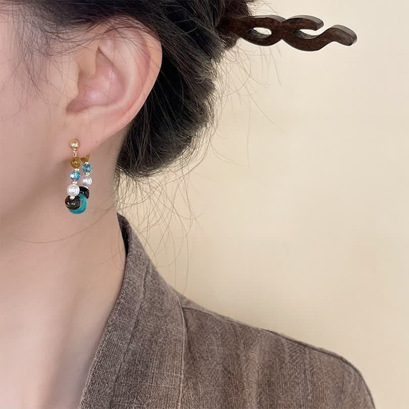 Nimara Ritual Turquoise Tiger Eye Pearl Handmade Protection Earrings