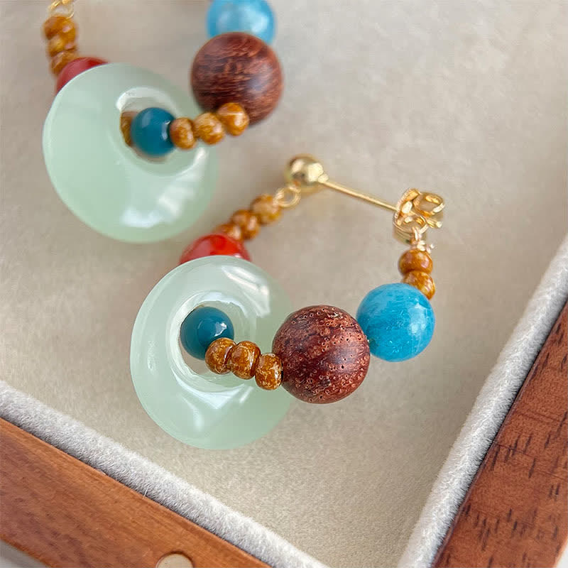Nimara Ritual Handmade Red Agate Aquamarine Black Rosewood Liuli Confidence Earrings