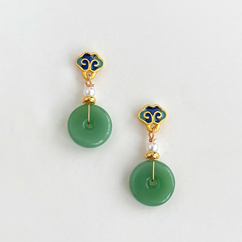 Nimara Ritual Green Liuli Round Peace Buckle Fortune Dangle Earrings