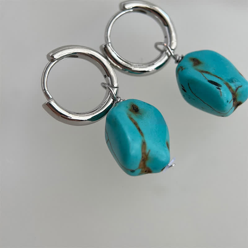 Nimara Ritual Handmade Synthetic Turquoise Protection Tibetan Hoop Earrings