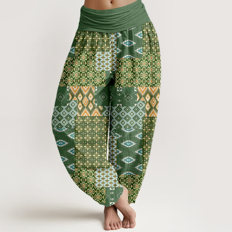 Nimara Ritual Pure Cotton Bohemian Geometric Patchwork Pattern Women's Elastic Waist Harem Pants