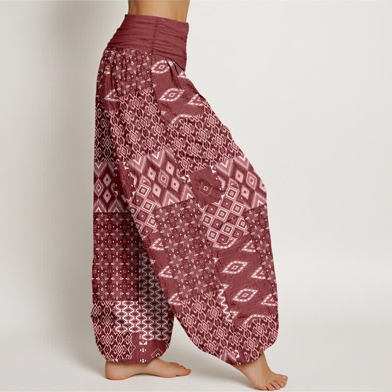 Nimara Ritual Pure Cotton Bohemian Geometric Patchwork Pattern Women's Elastic Waist Harem Pants