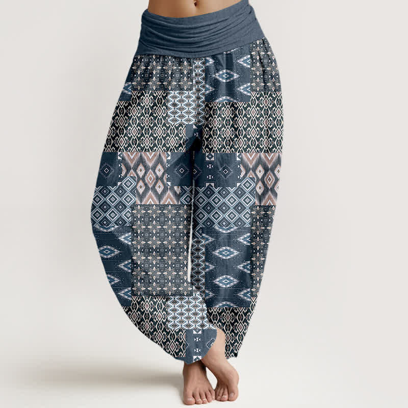 Nimara Ritual Pure Cotton Bohemian Geometric Patchwork Pattern Women's Elastic Waist Harem Pants