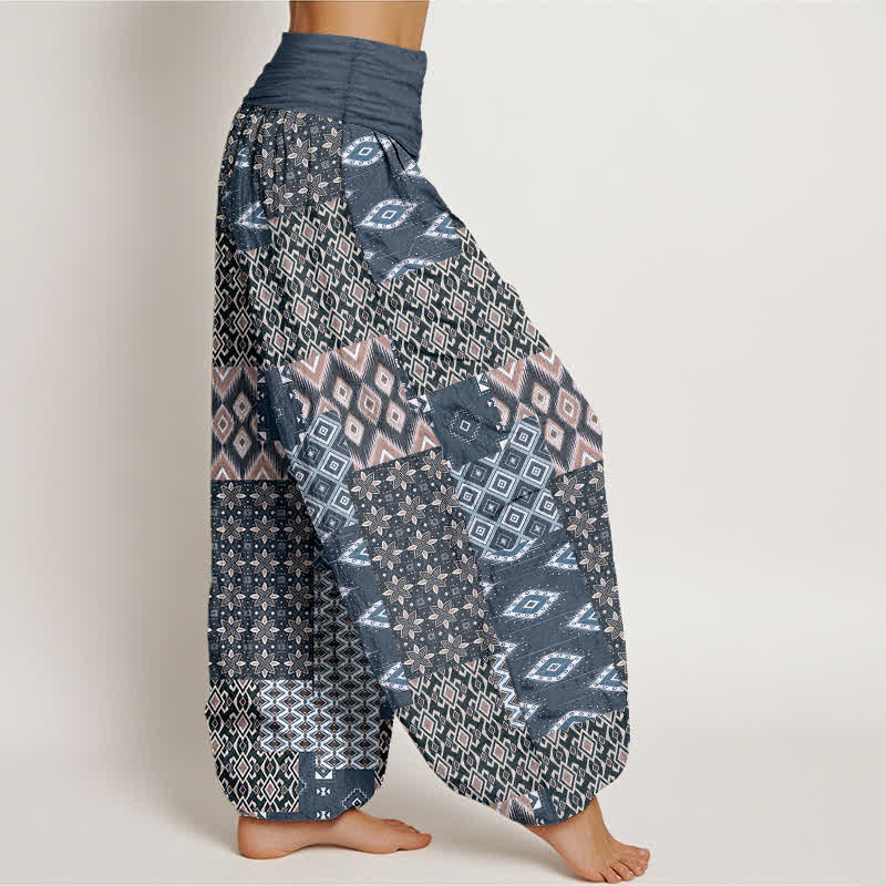 Nimara Ritual Pure Cotton Bohemian Geometric Patchwork Pattern Women's Elastic Waist Harem Pants