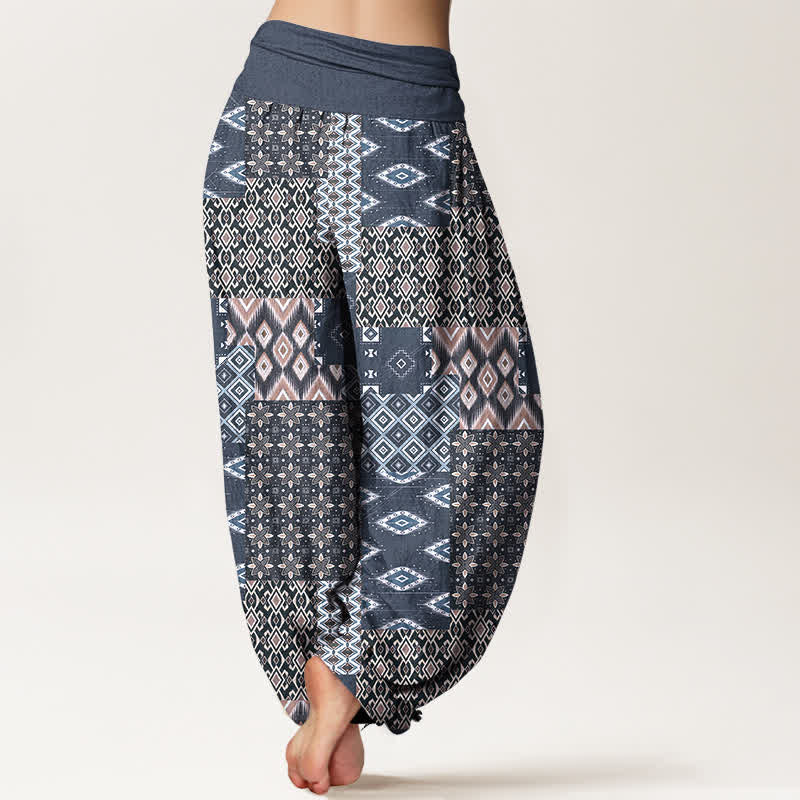 Nimara Ritual Pure Cotton Bohemian Geometric Patchwork Pattern Women's Elastic Waist Harem Pants