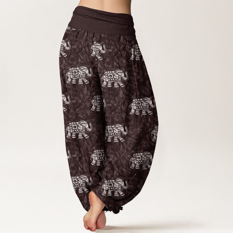 Nimara Ritual Pure Cotton White Elephant Pattern Women's Elastic Waist Harem Pants