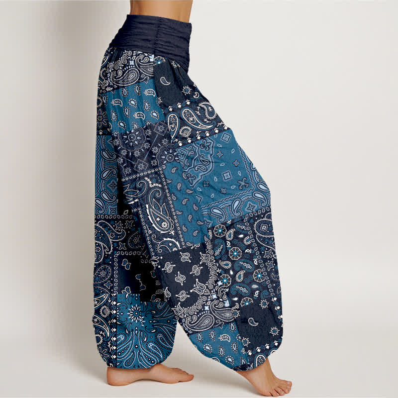 Nimara Ritual Pure Cotton Elegant Paisley Pattern Women's Elastic Waist Harem Pants