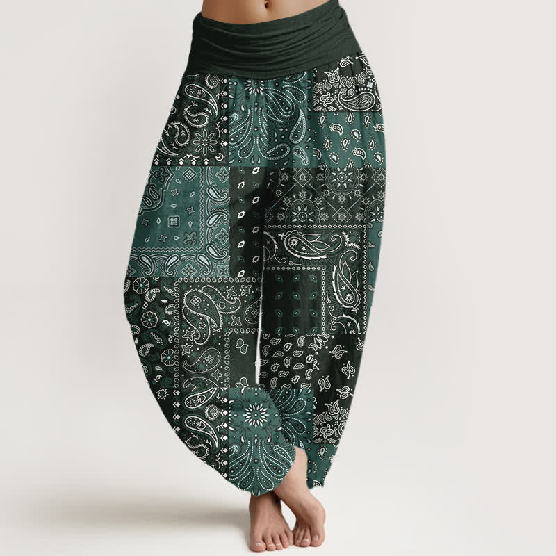 Nimara Ritual Pure Cotton Elegant Paisley Pattern Women's Elastic Waist Harem Pants
