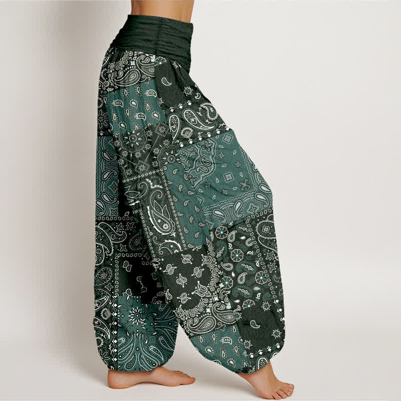 Nimara Ritual Pure Cotton Elegant Paisley Pattern Women's Elastic Waist Harem Pants