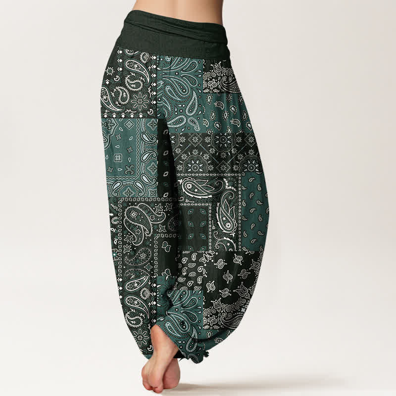 Nimara Ritual Pure Cotton Elegant Paisley Pattern Women's Elastic Waist Harem Pants
