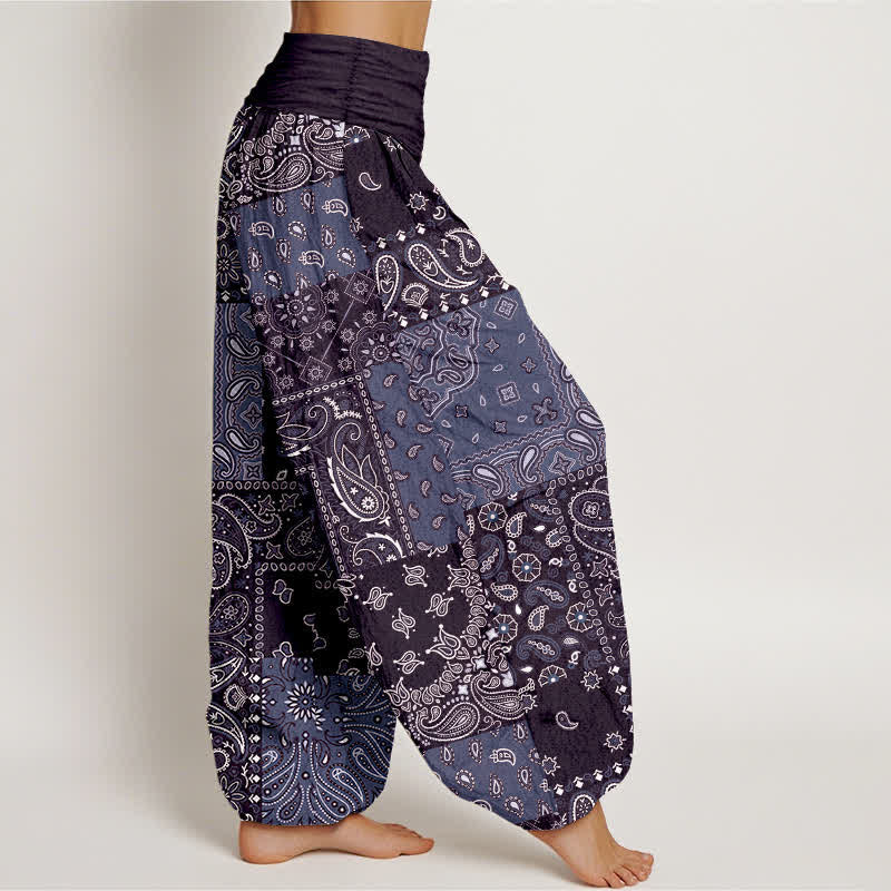 Nimara Ritual Pure Cotton Elegant Paisley Pattern Women's Elastic Waist Harem Pants