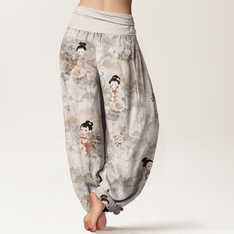 Nimara Ritual Pure Cotton Vintage Floral Figure Pattern Women's Elastic Waist Harem Pants