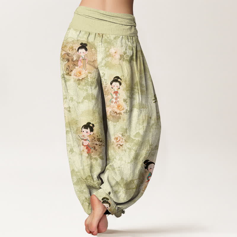 Nimara Ritual Pure Cotton Vintage Floral Figure Pattern Women's Elastic Waist Harem Pants
