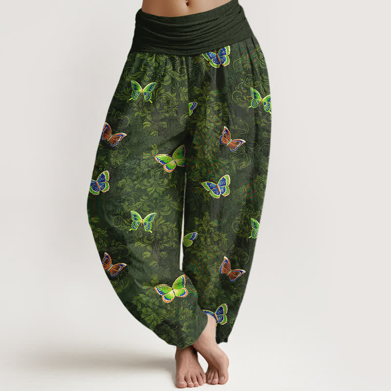 Nimara Ritual Pure Cotton Butterfly Vine Pattern Women's Elastic Waist Harem Pants