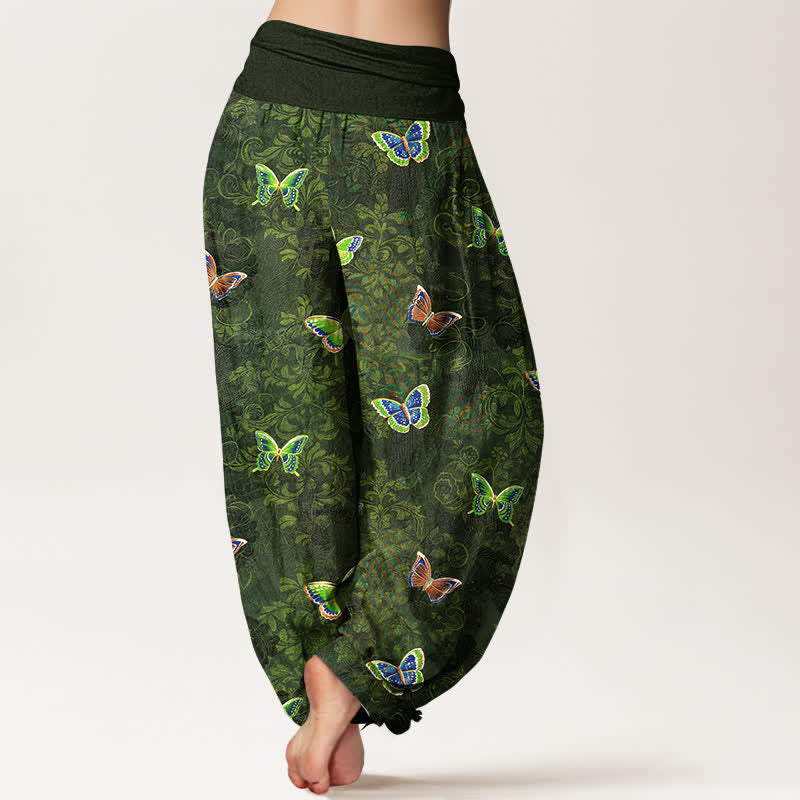 Nimara Ritual Pure Cotton Butterfly Vine Pattern Women's Elastic Waist Harem Pants