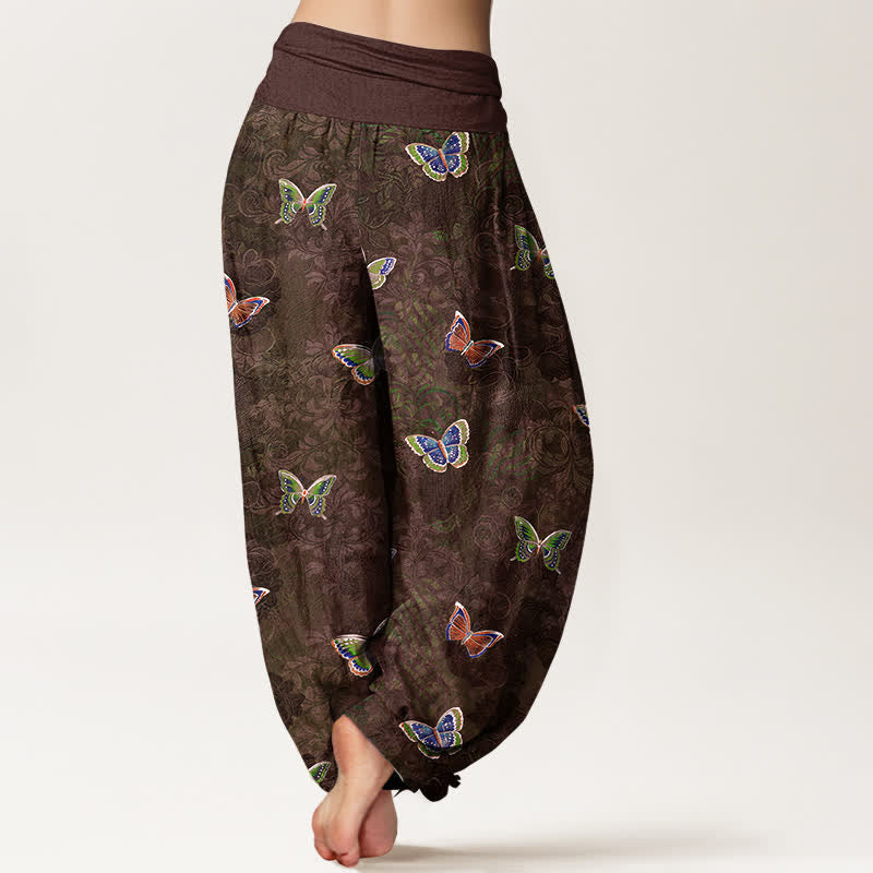 Nimara Ritual Pure Cotton Butterfly Vine Pattern Women's Elastic Waist Harem Pants
