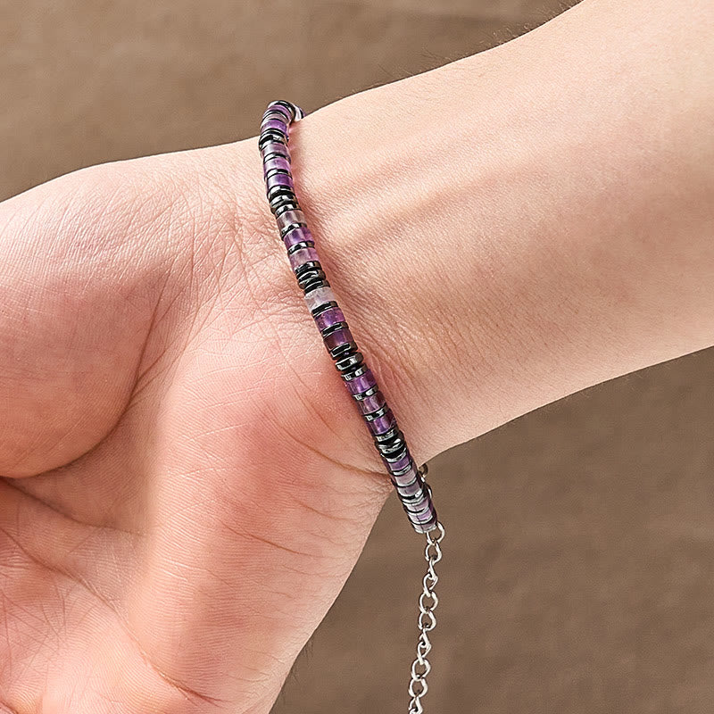 Positive and Self Care Natural Lapis Lazuli Amethyst Frosted Stone Bead Bracelet