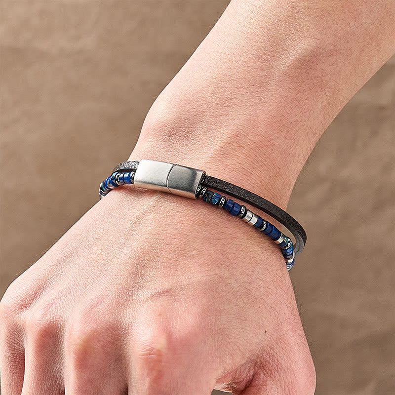 Nimara Ritual Lapis Lazuli Truth Double Wrap Leather Bracelet