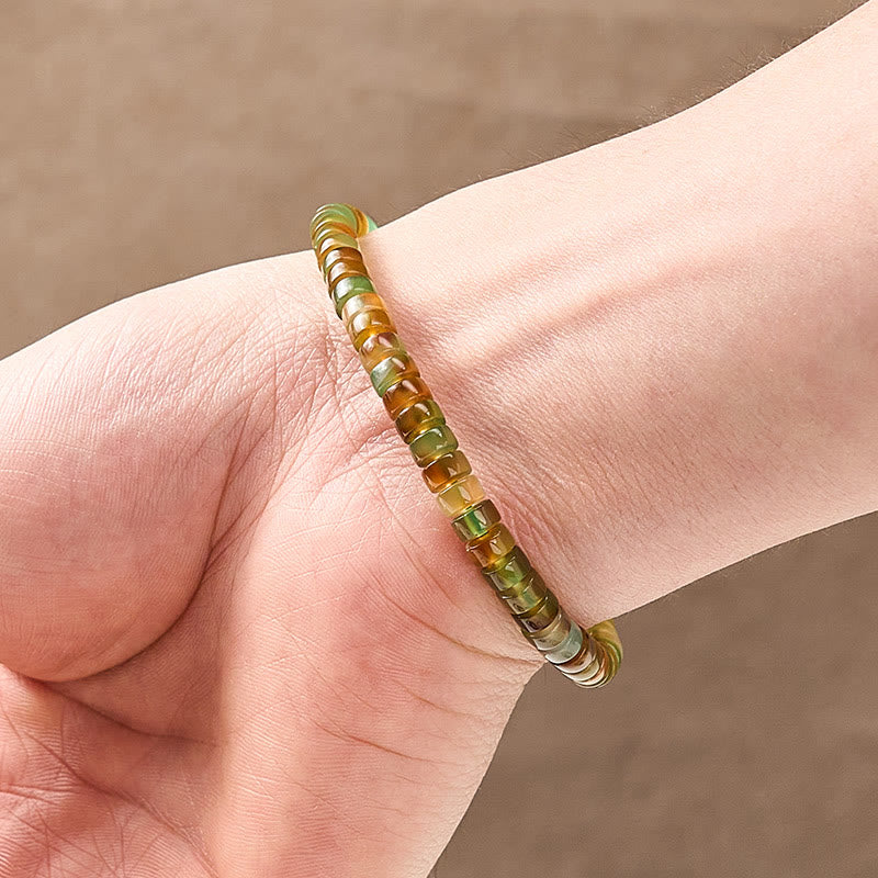 Nimara Ritual Natural Green Agate Faceted Rondelle Healing Bracelet