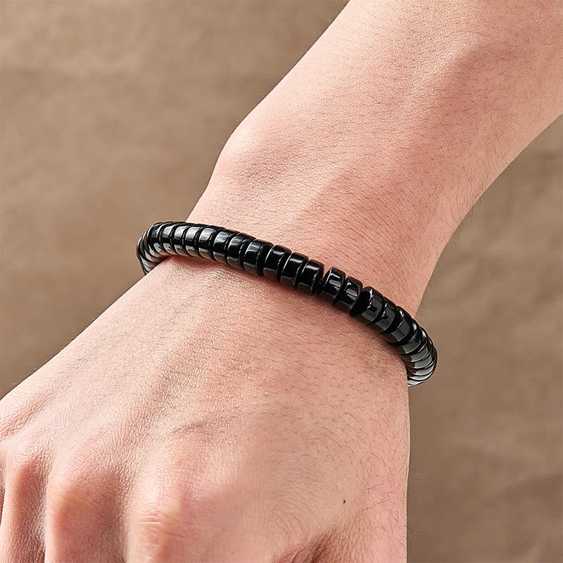 Nimara Ritual Natural Black Obsidian Faceted Straight Cut Beaded Strength Bracelet